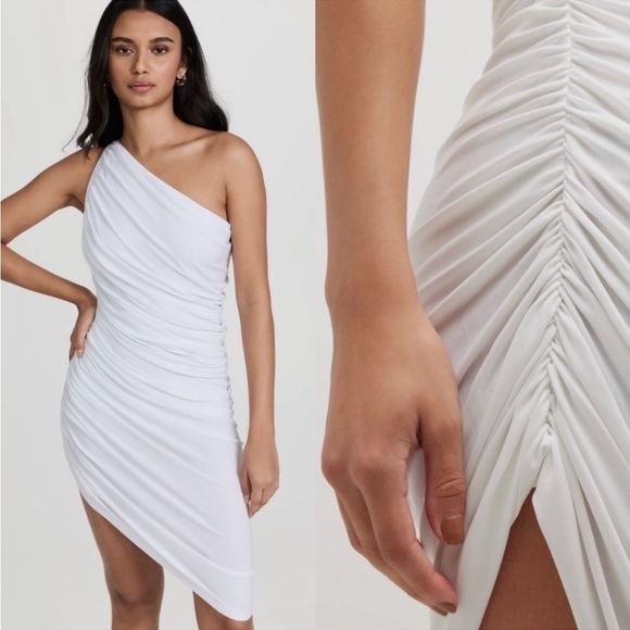 NEW Norma Kamali One Shoulder White Ruched Diana Mini Dress size L - Picture 1 of 12